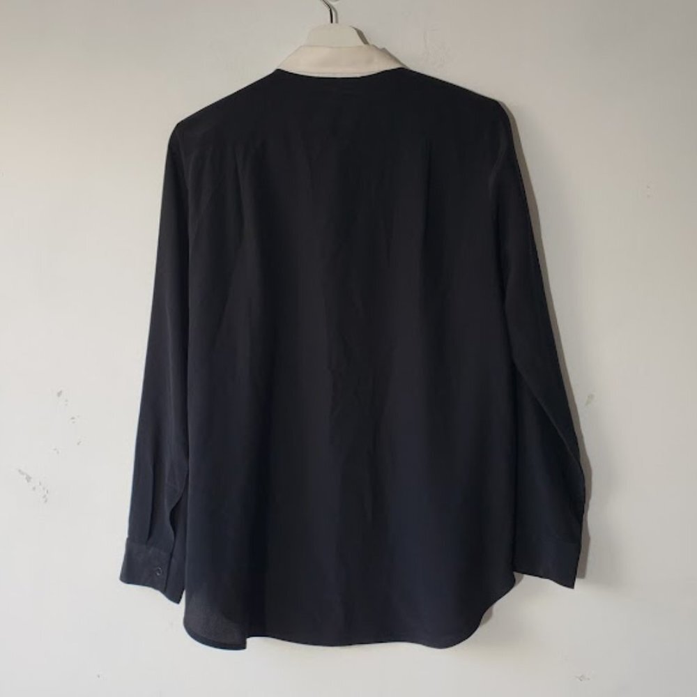 Sandro Paris Black and White Contrast Button Down 100% Silk Top - Picture 4 of 7